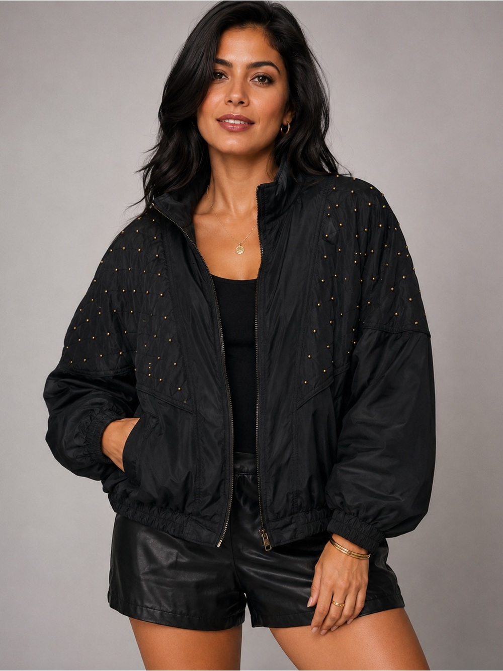 Vintage Rhoda Lynne Black Silk Gold Beaded Track Jacket Jogger Warmup size M